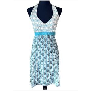 ATHLETA Women's Pack Anywhere Halter Dress Sz 4 Blue Quick Dry Smocked Sun